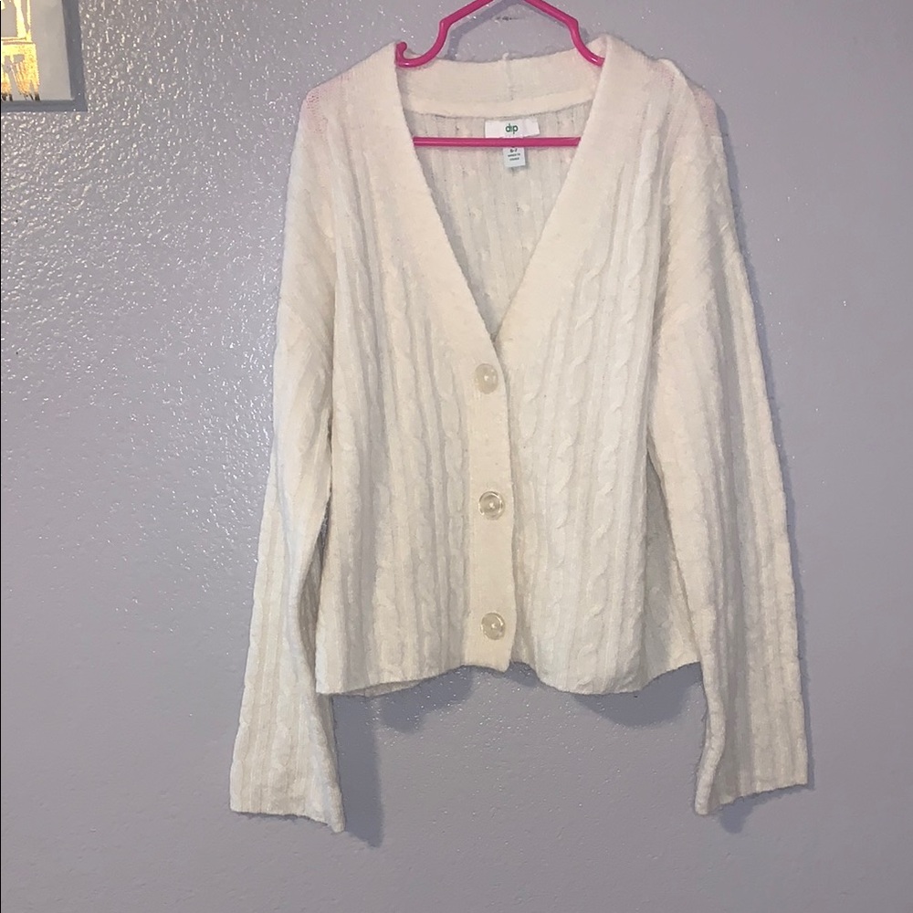 Dip Cozy Cream Cable Knit Cardigan Sweater fuzzy Girls Small 6/7